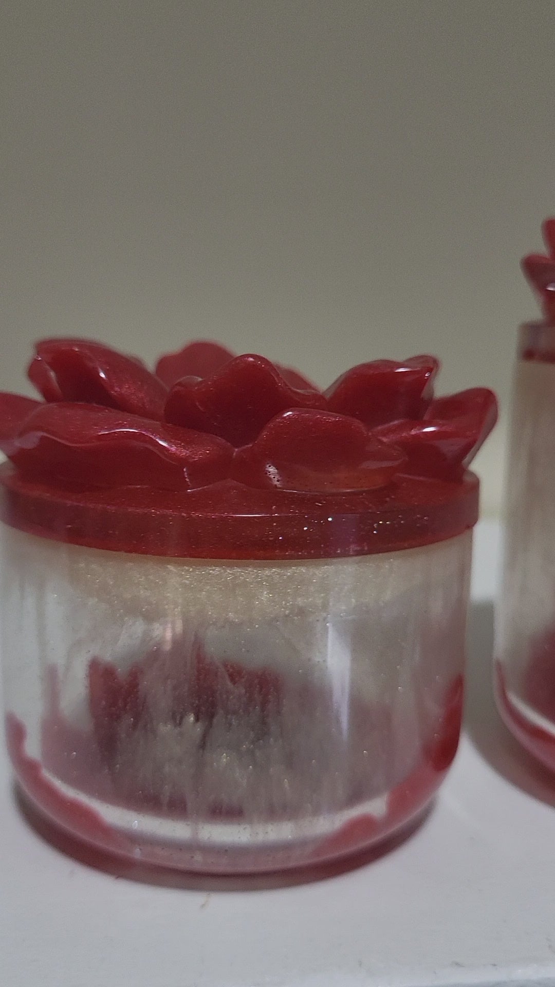 Handmade Red Flower Resin Keepsake Jar set