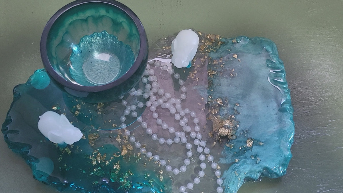 Vanity tray with trinket dish:  teal