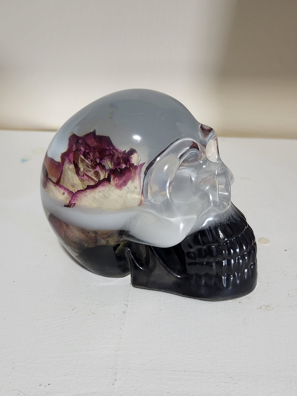 Resin Skull with Real Rose