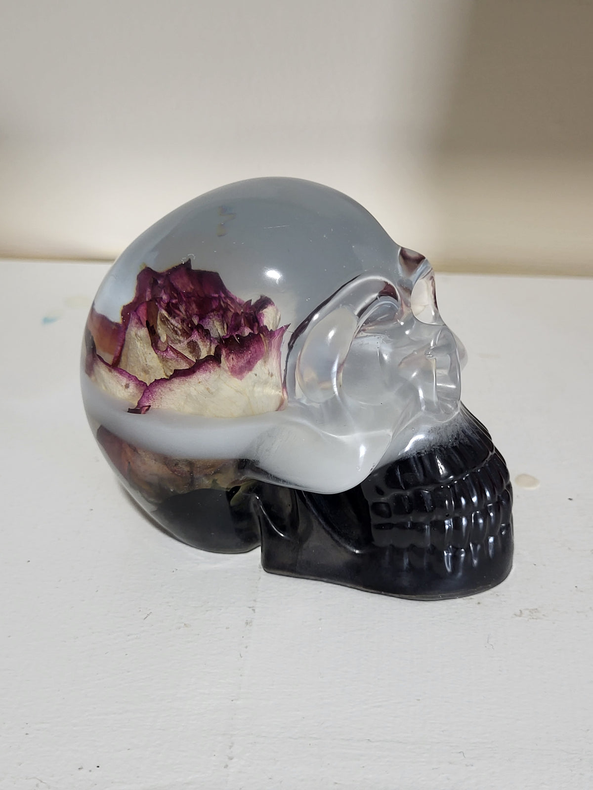 Resin Skull with Real Rose