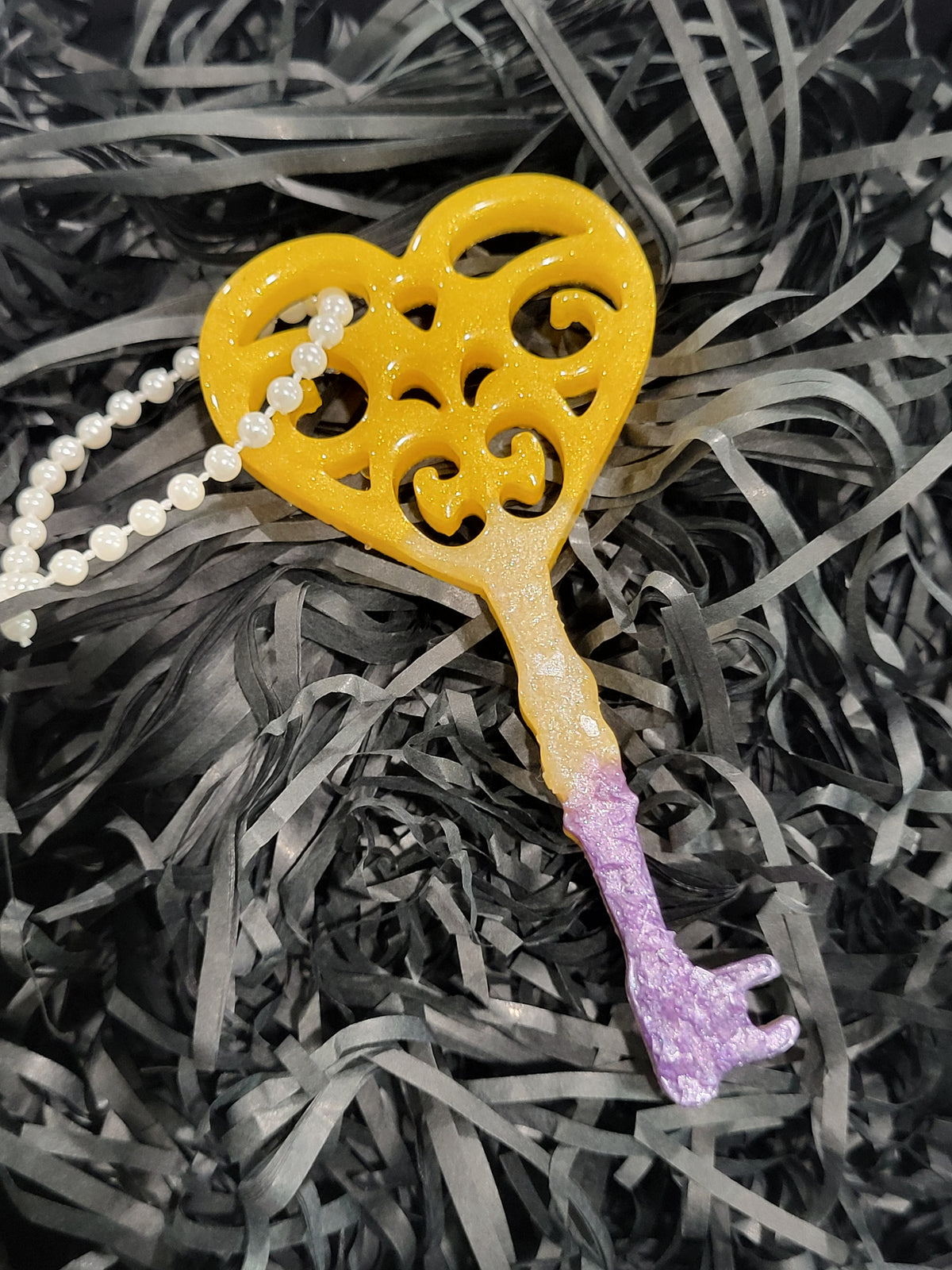 Druzy Key Holiday Ornament Purple & Yellow)