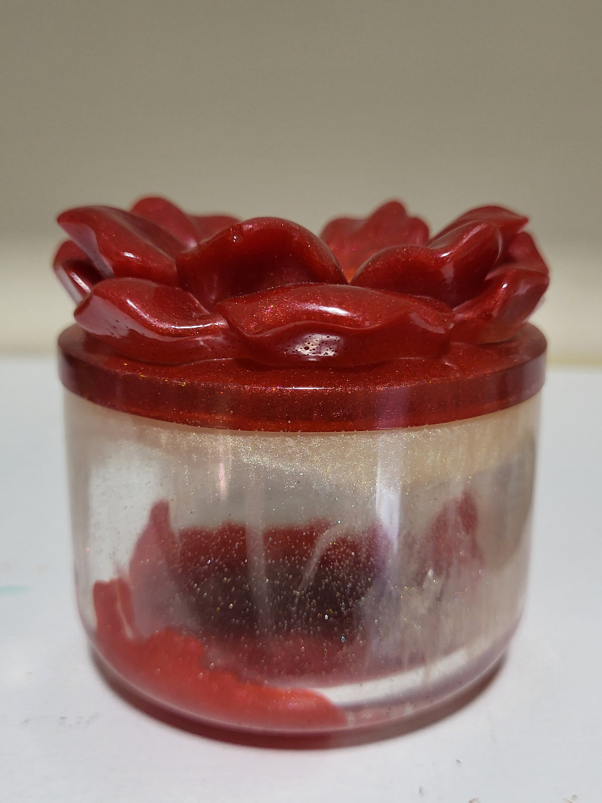 Handmade Red Flower Resin Keepsake Jar set