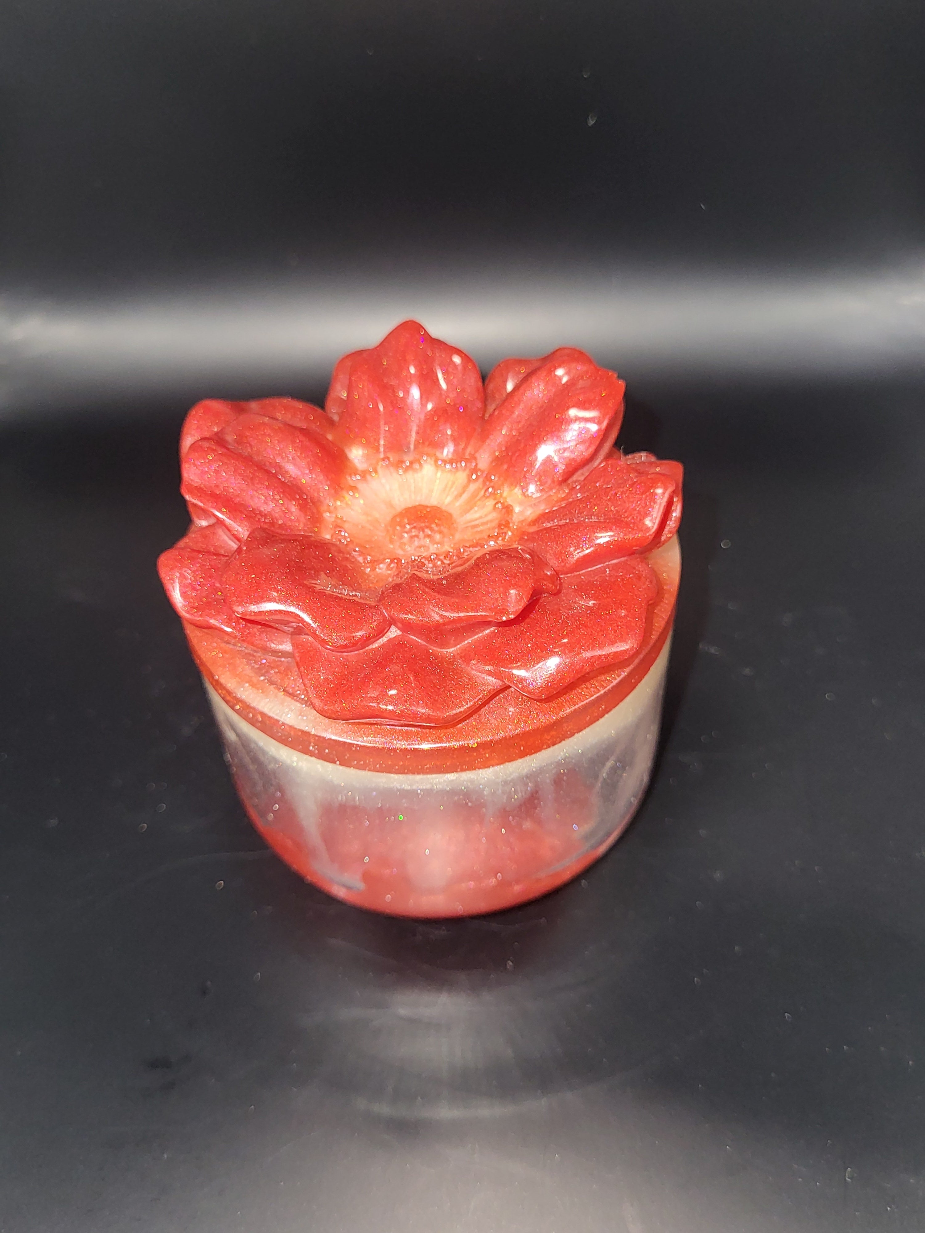 Handmade Red Flower Resin Keepsake Jar set