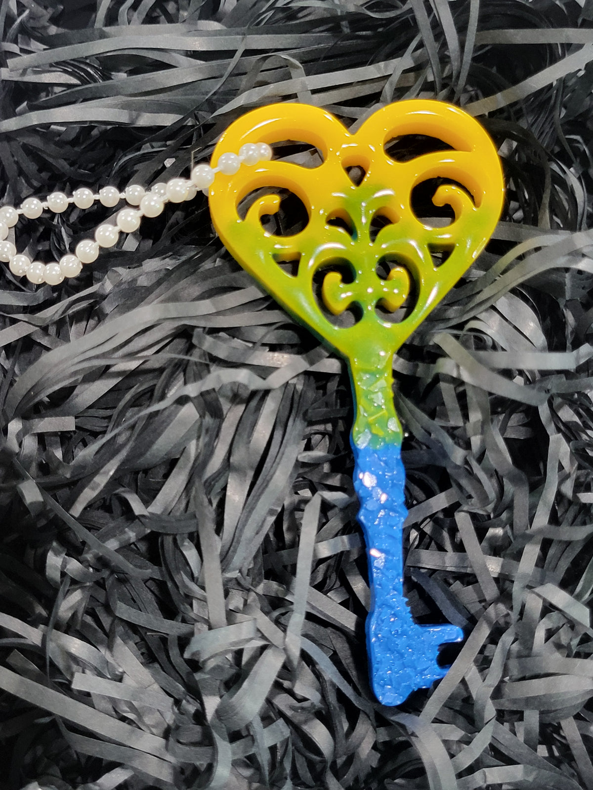 Druzy Key Holiday Ornament Blue and Yellow