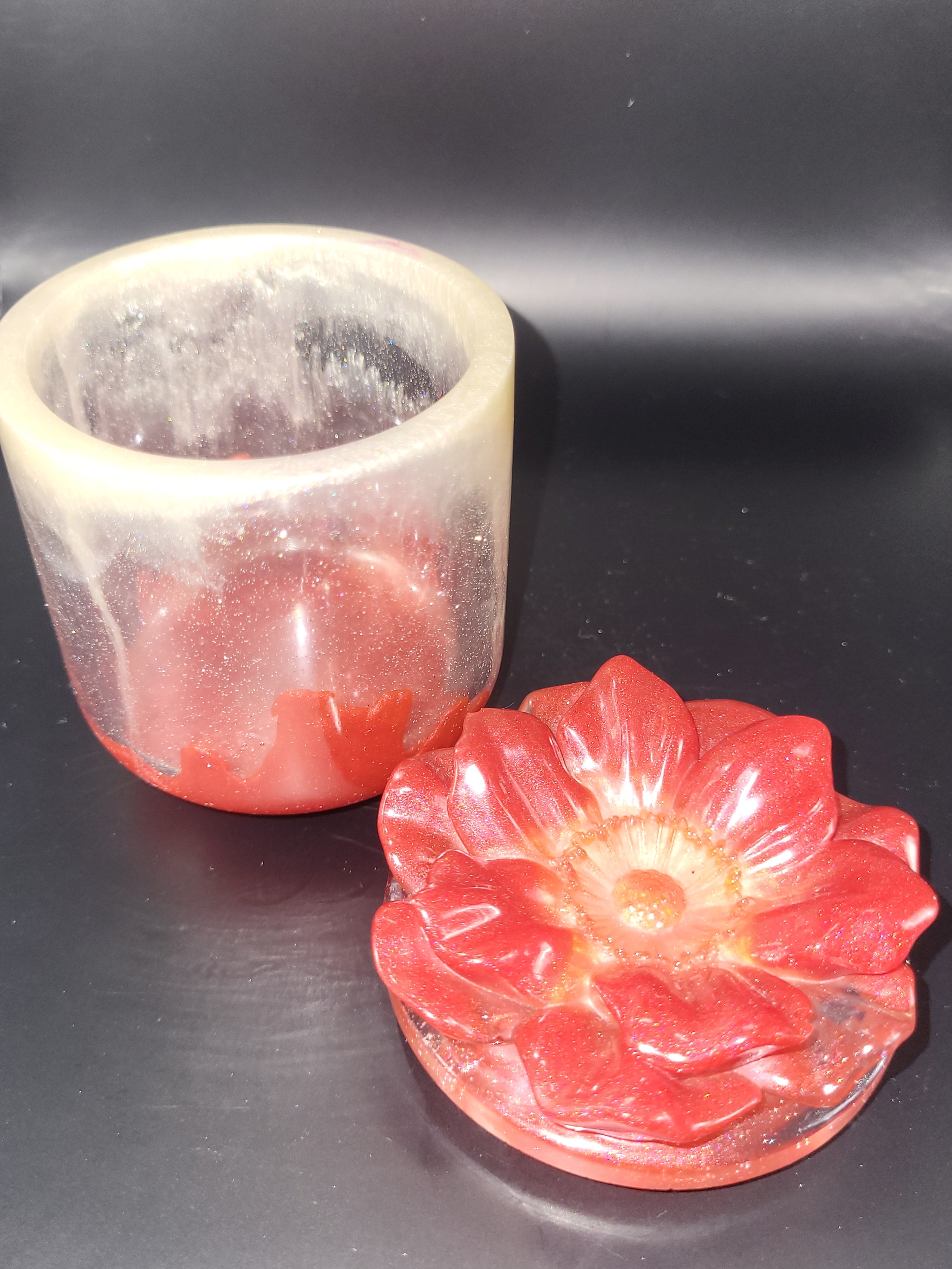 Handmade Red Flower Resin Keepsake Jar set