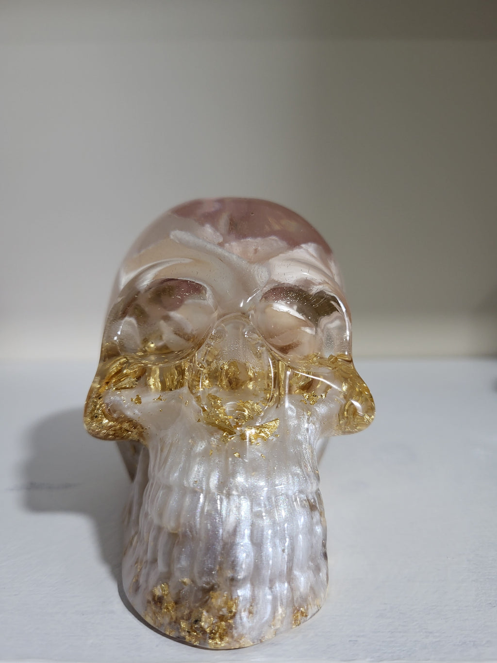 Resin Skull with Real Rose and Gold Flakes