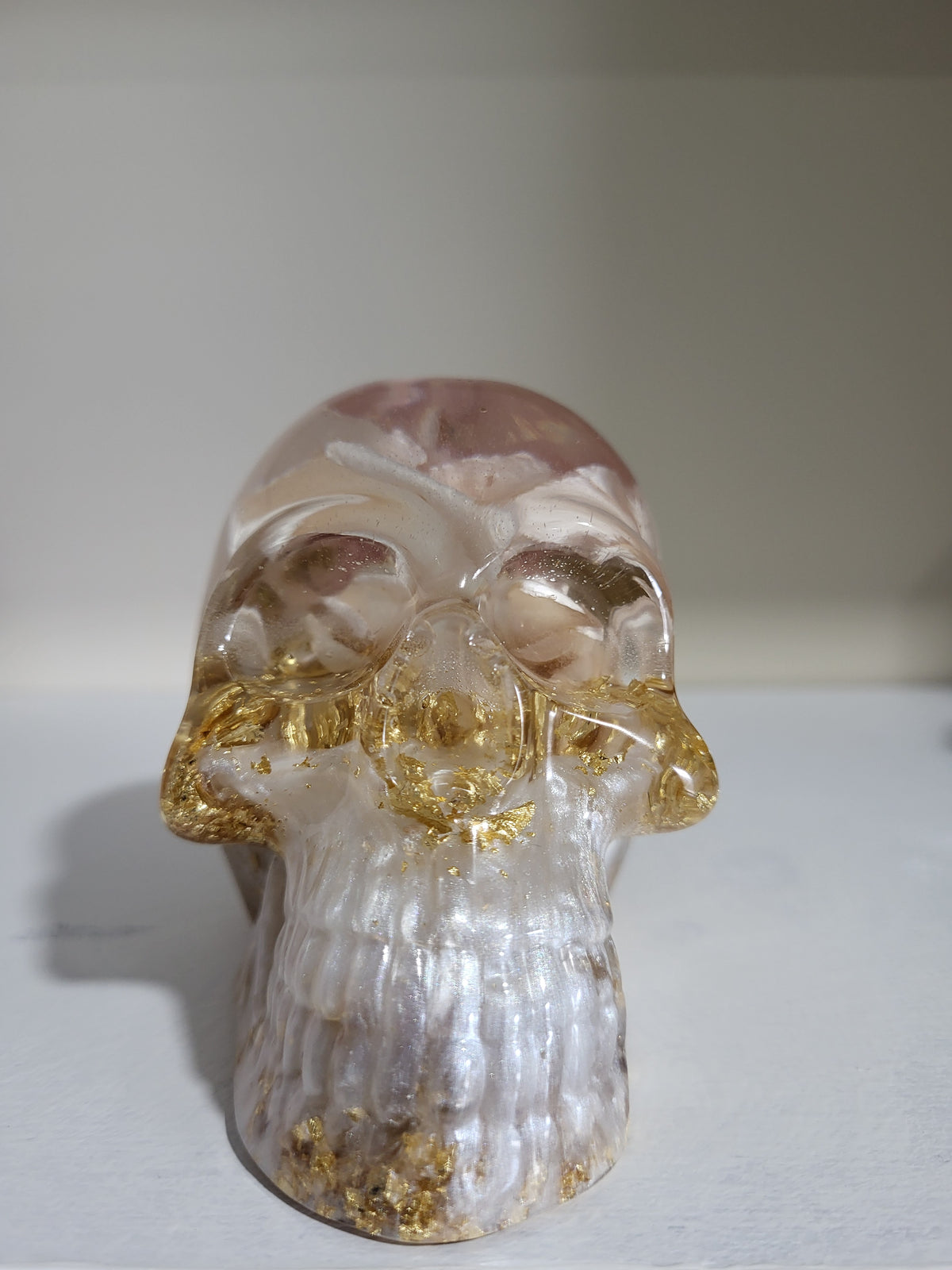 Resin Skull with Real Rose and Gold Flakes