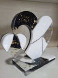 My dangling heart: Black and white with gold flakes
