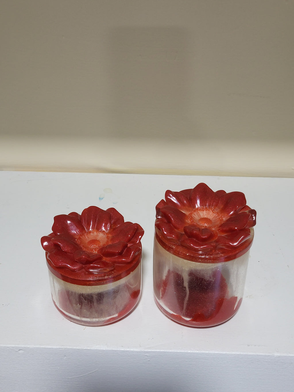 Handmade Red Flower Resin Keepsake Jar set