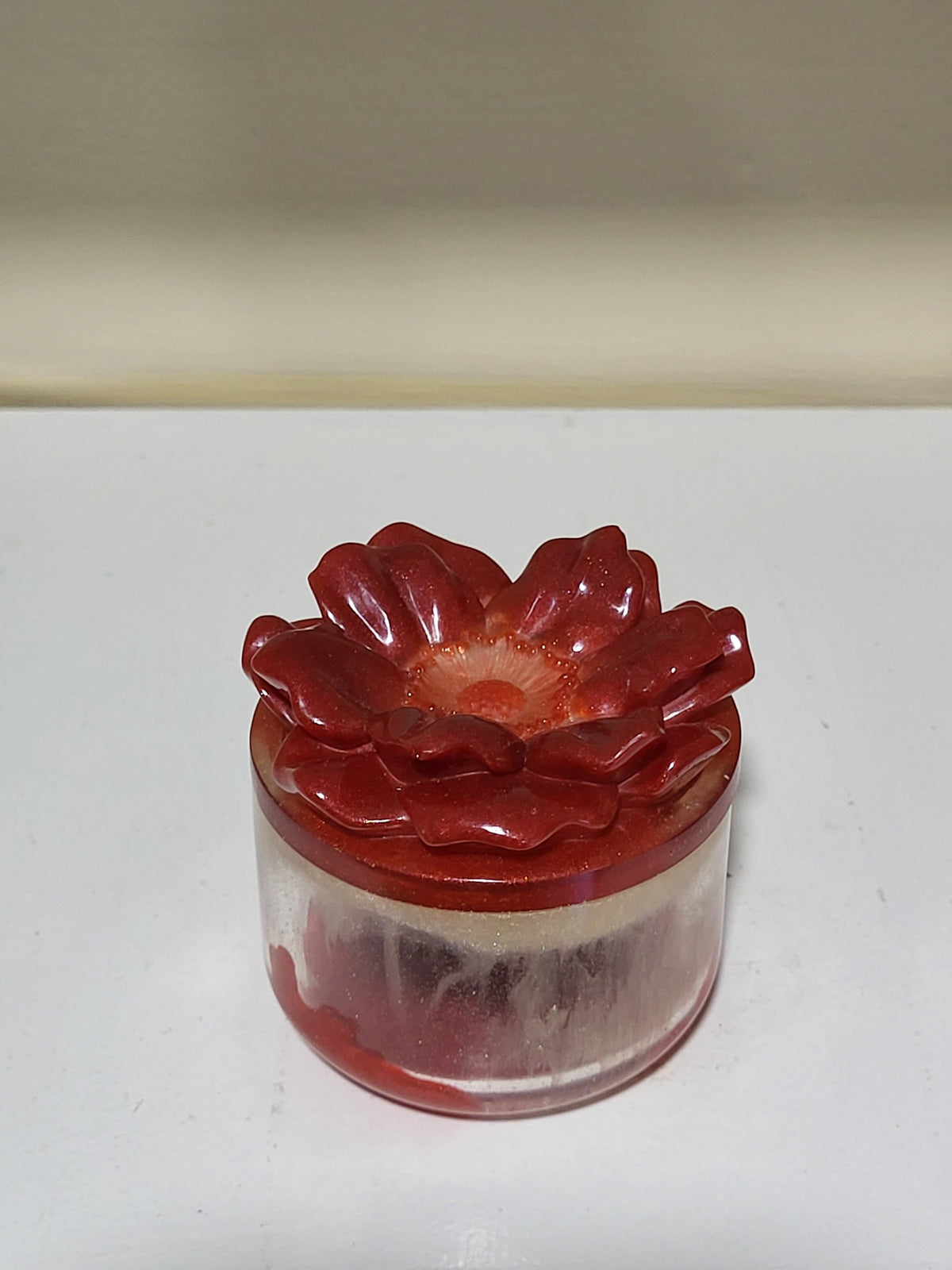 Handmade Red Flower Resin Keepsake Jar set
