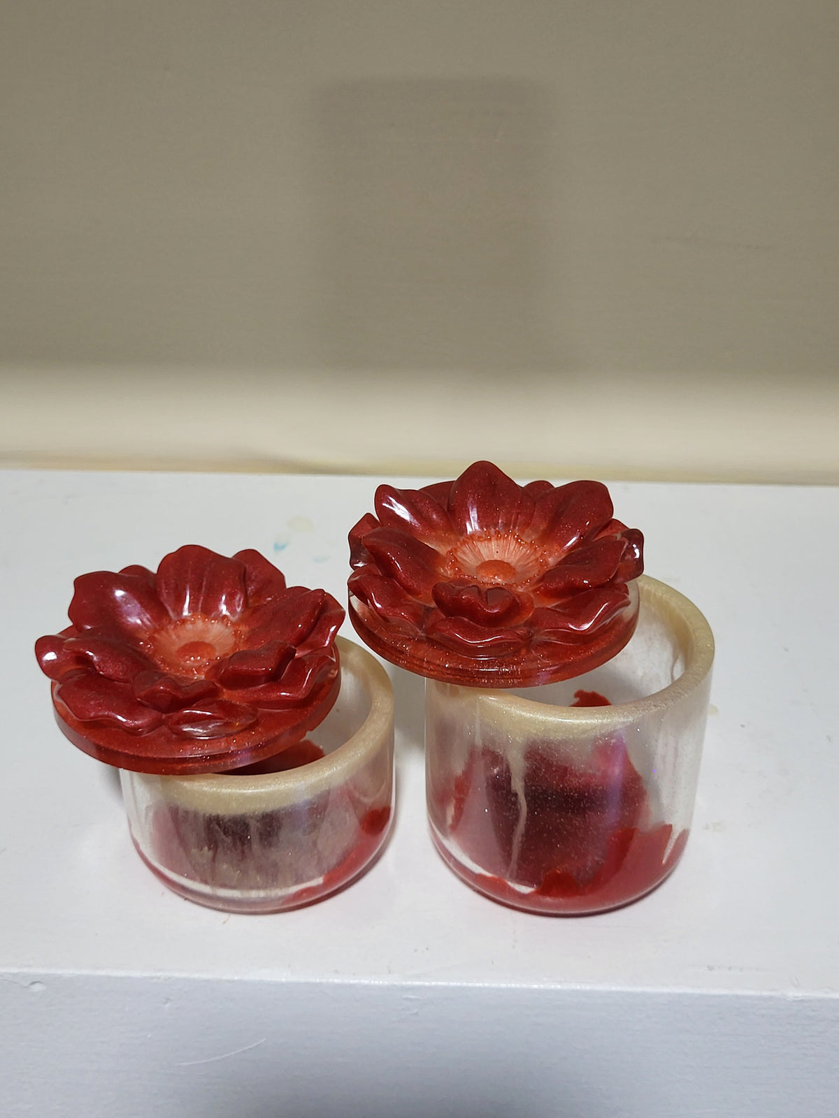Handmade Red Flower Resin Keepsake Jar set