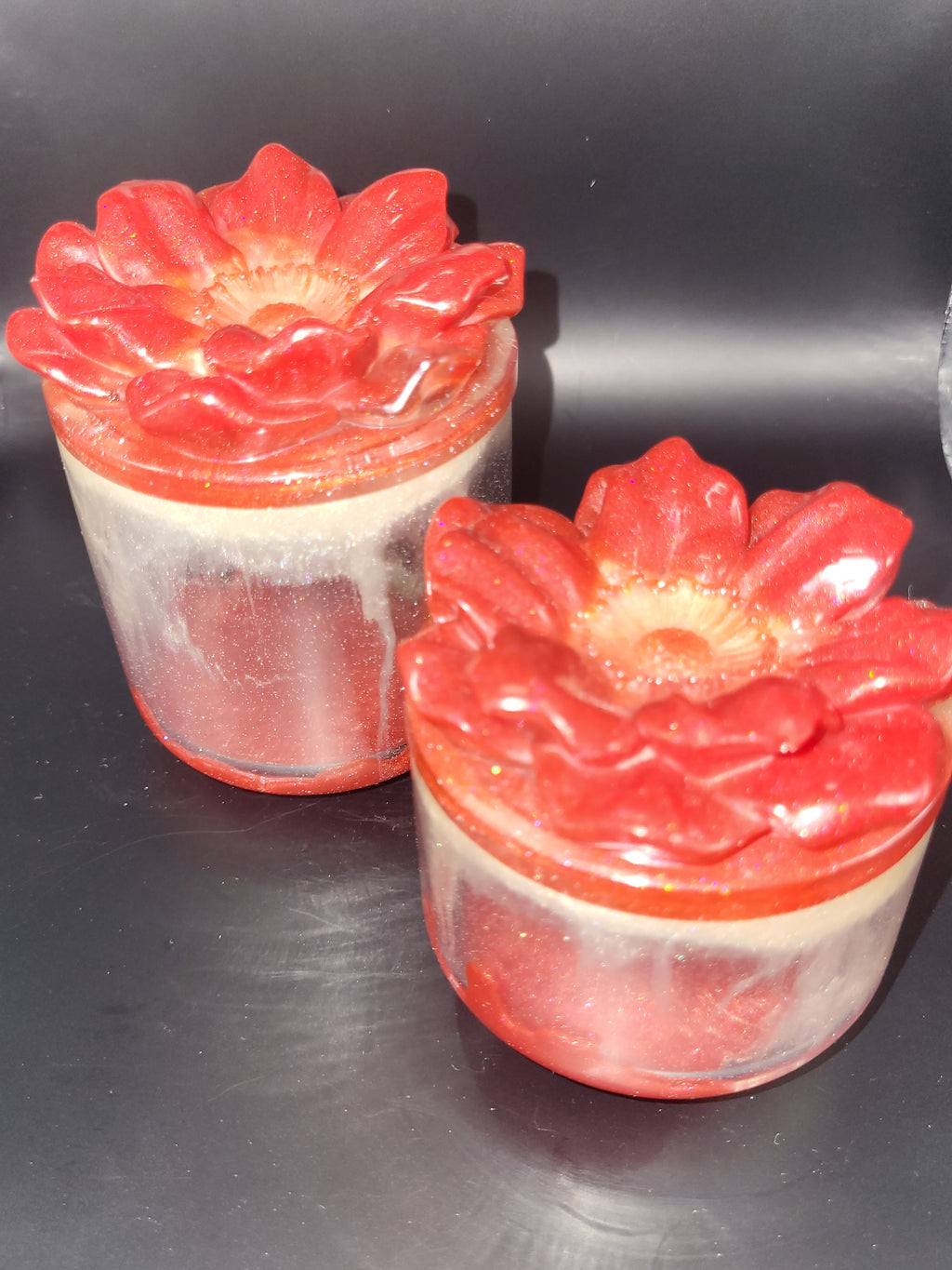 Handmade Red Flower Resin Keepsake Jar set