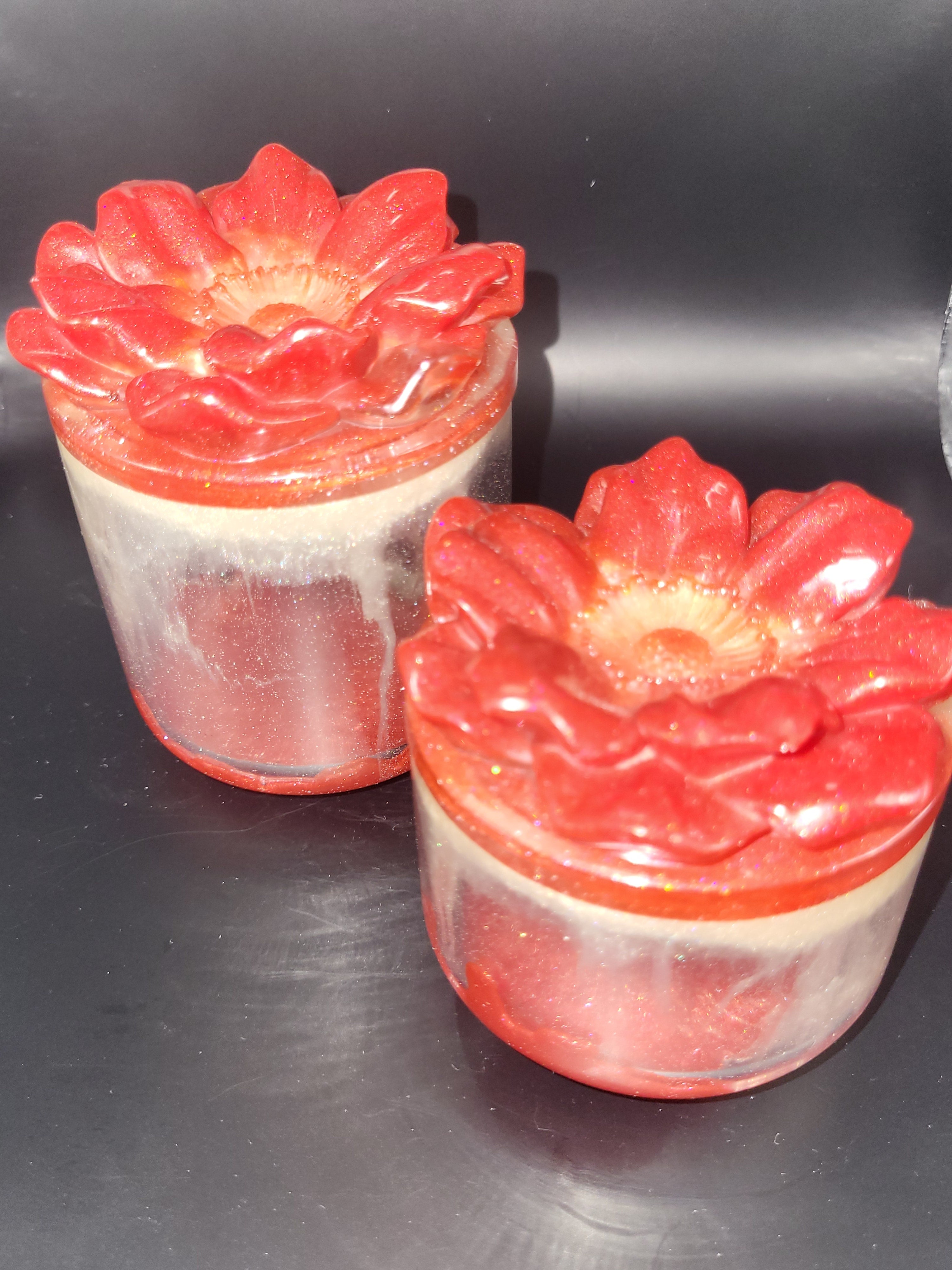 Handmade Red Flower Resin Keepsake Jar set