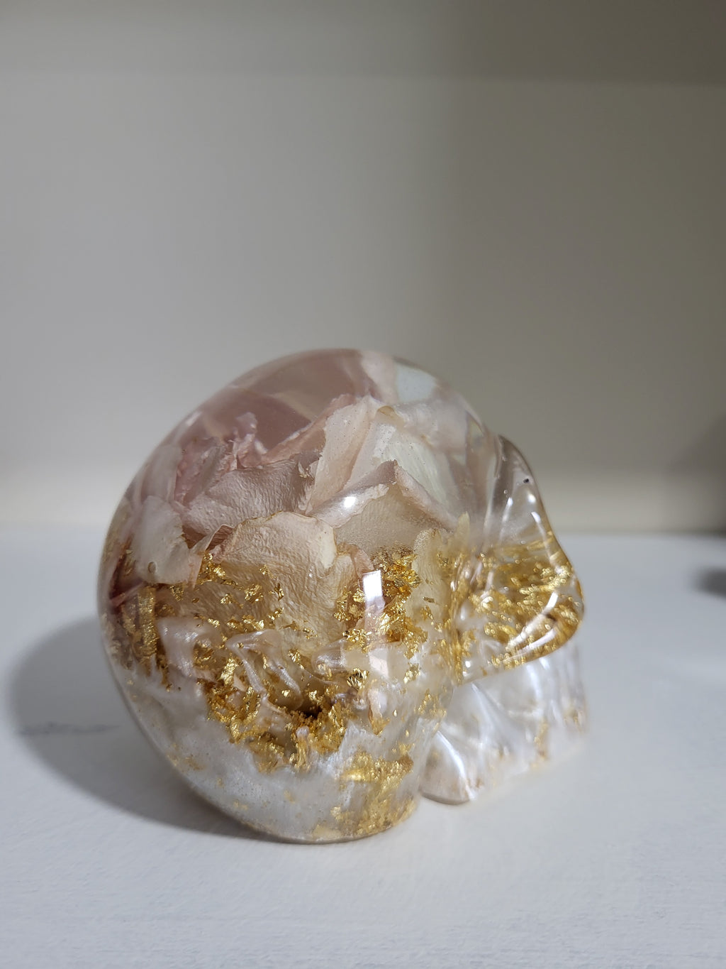 Resin Skull with Real Rose and Gold Flakes