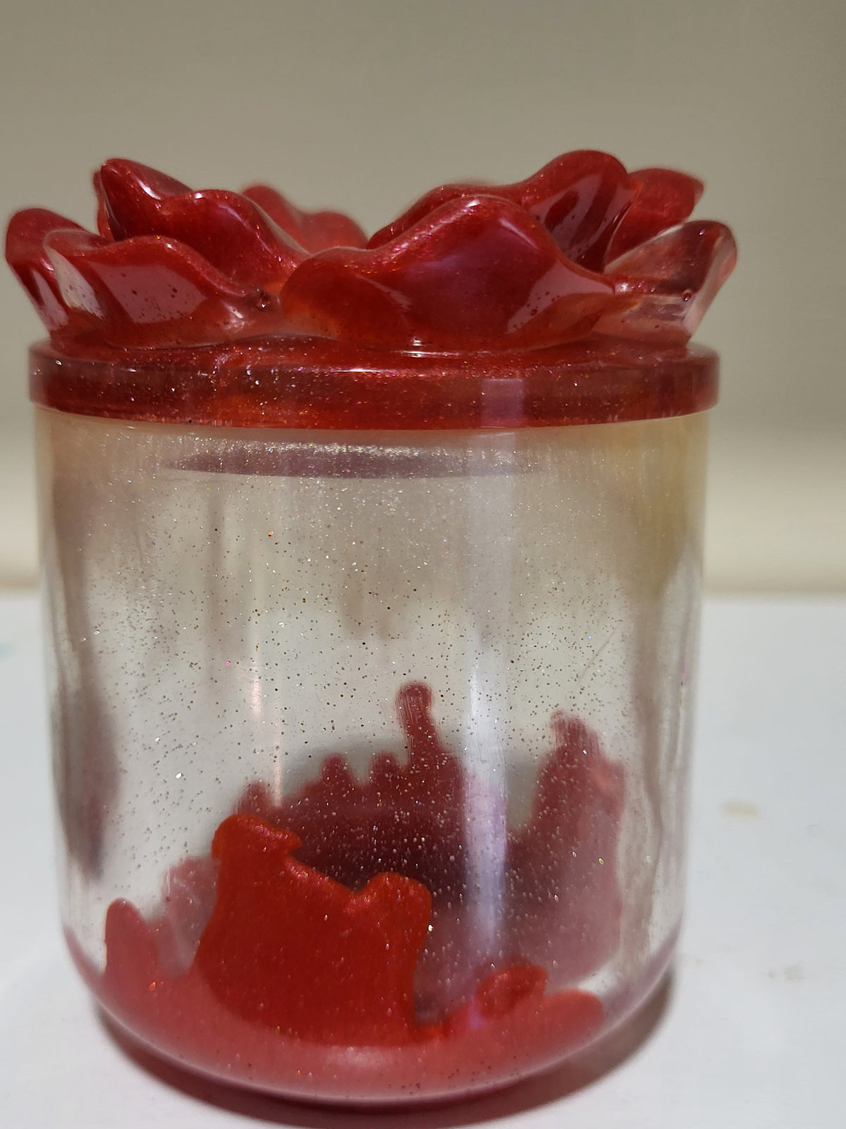 Handmade Red Flower Resin Keepsake Jar set
