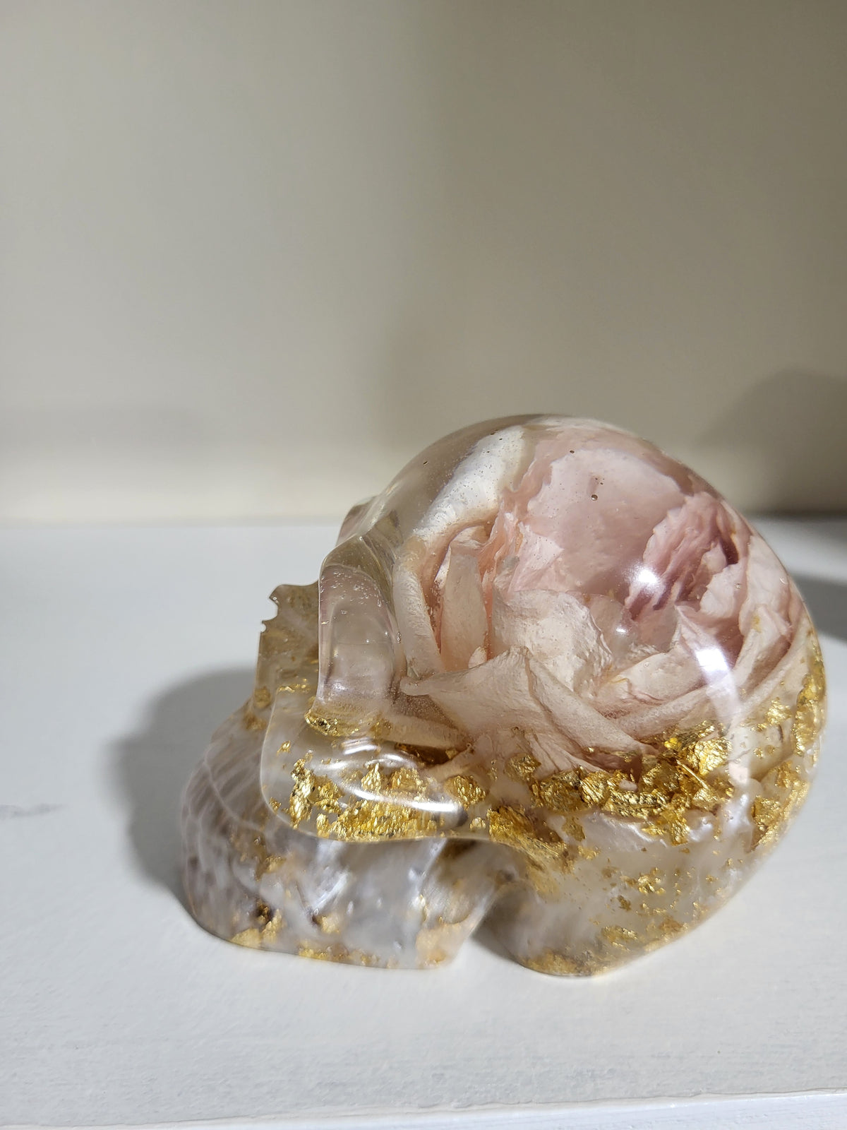 Resin Skull with Real Rose and Gold Flakes
