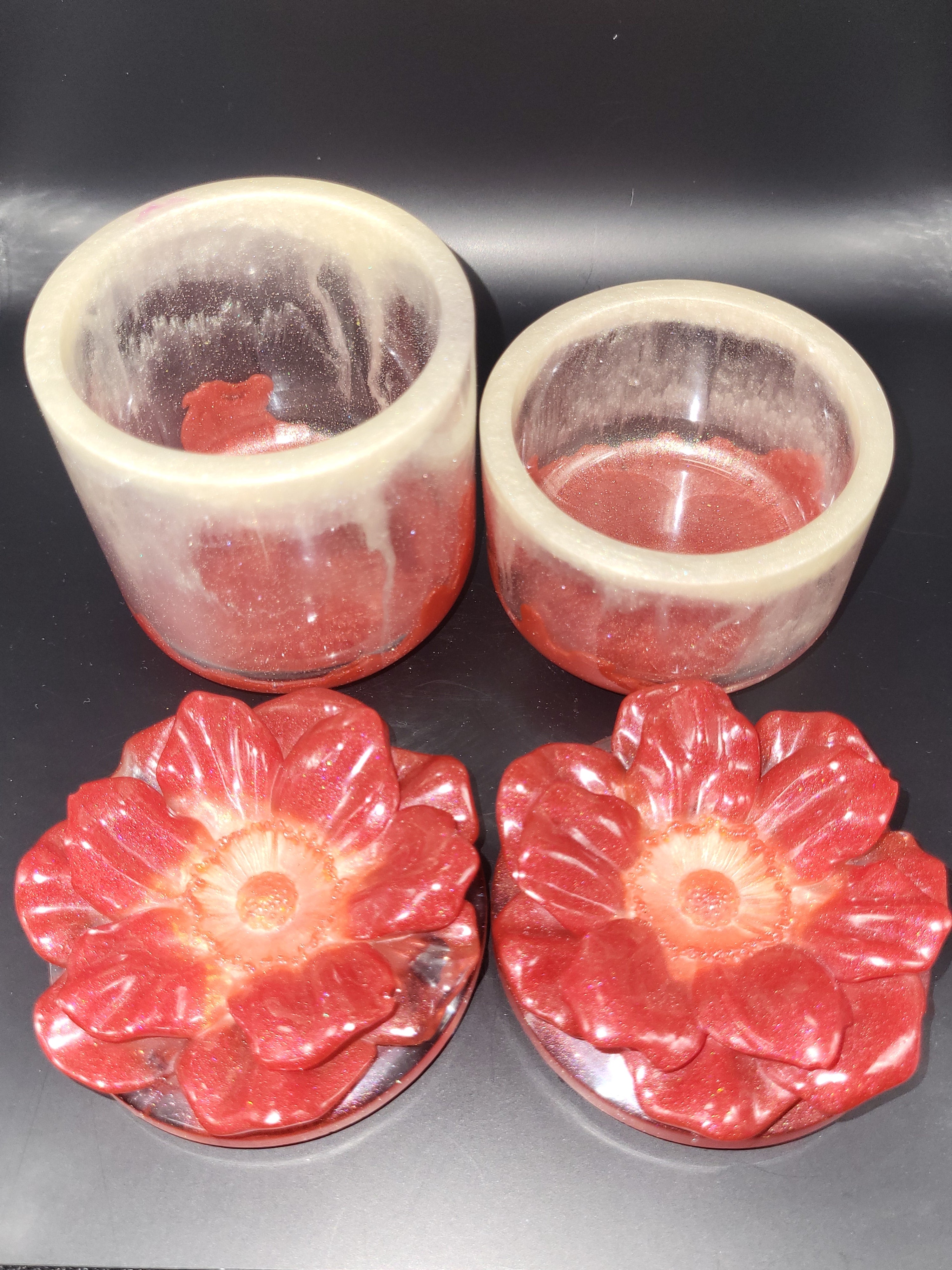 Handmade Red Flower Resin Keepsake Jar set