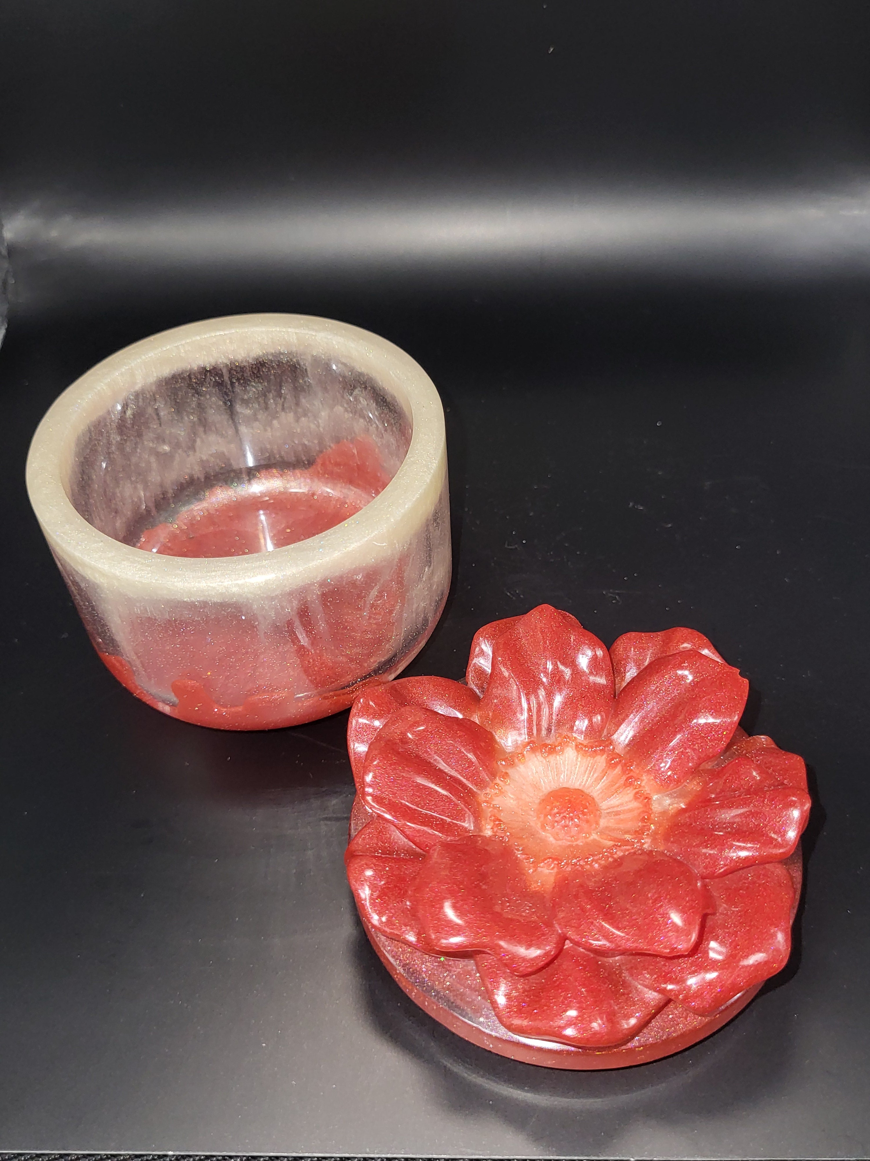 Handmade Red Flower Resin Keepsake Jar set