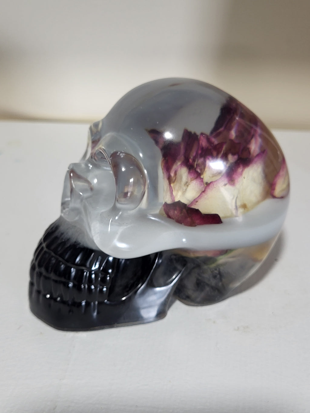 Resin Skull with Real Rose