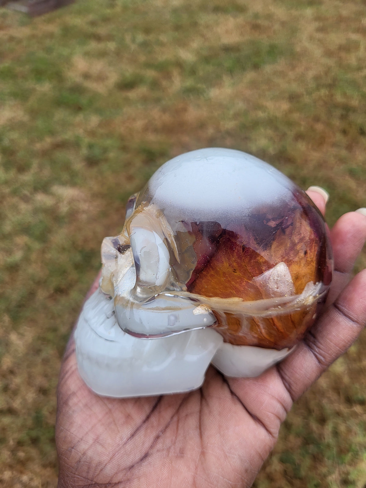 Lumimous Resin Skull with Real Rose
