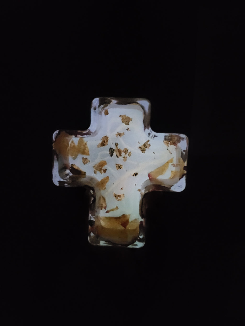 Cross Shaped Trinket & Jewelry Box with Real Flowers & Gold Flakes