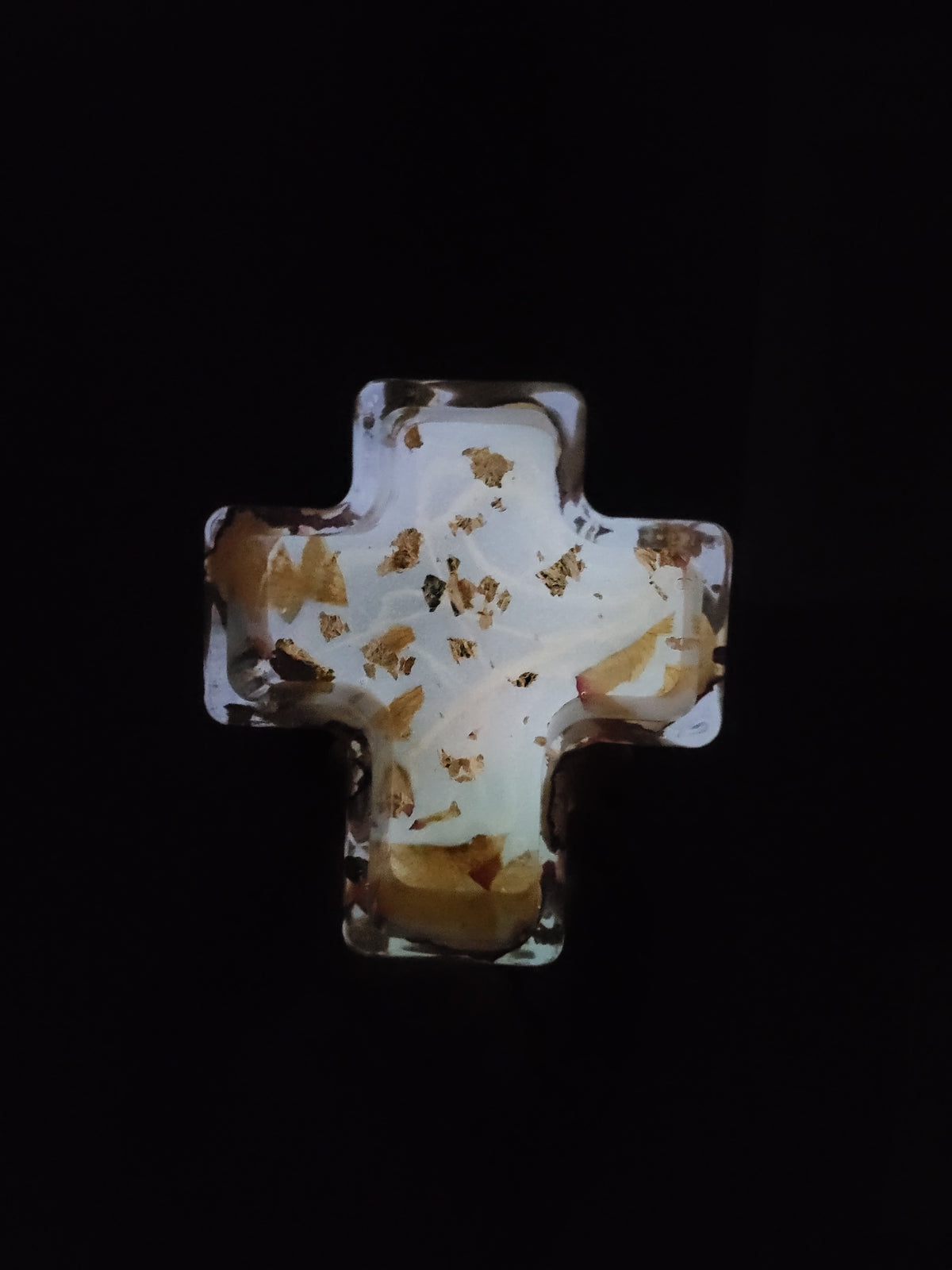 Cross Shaped Trinket & Jewelry Box with Real Flowers & Gold Flakes