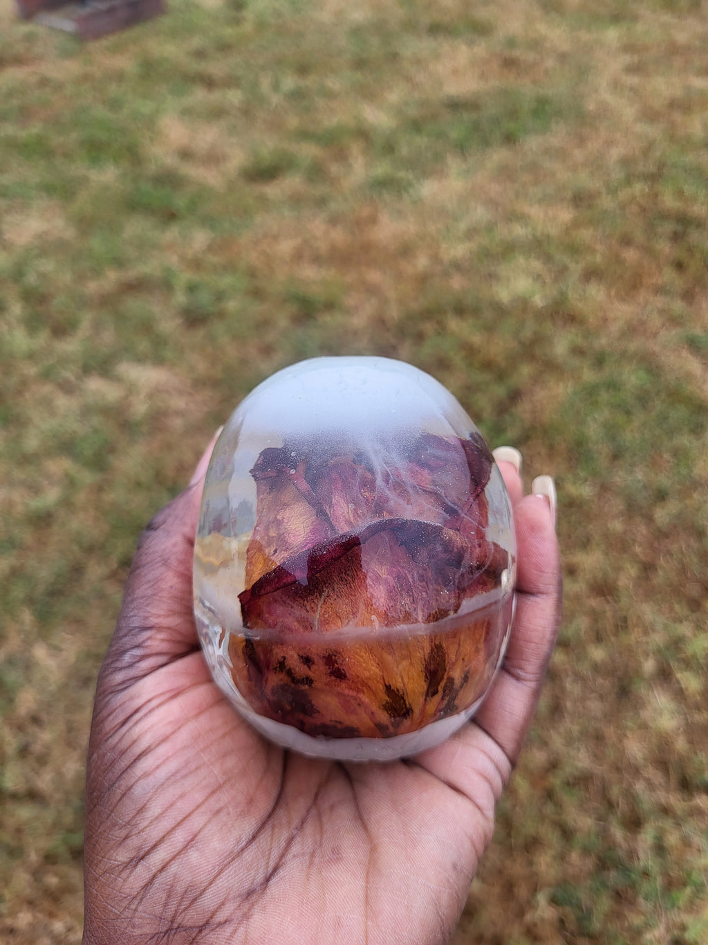 Lumimous Resin Skull with Real Rose