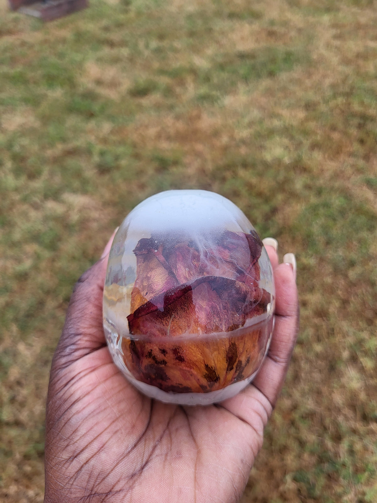 Lumimous Resin Skull with Real Rose