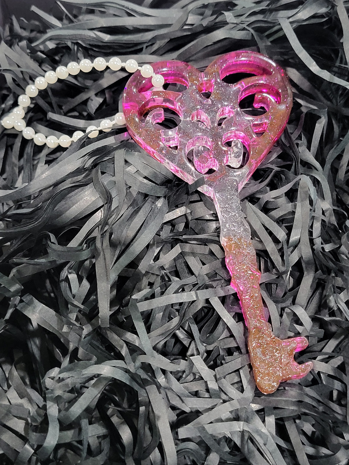 Druzy Key Holiday Ornament Magenta