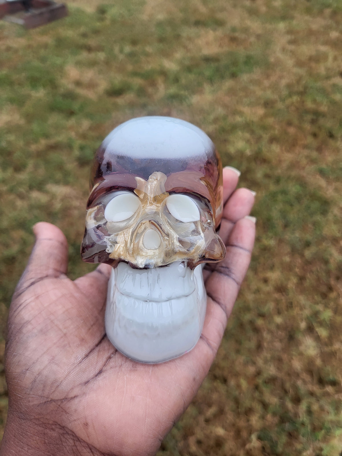 Lumimous Resin Skull with Real Rose