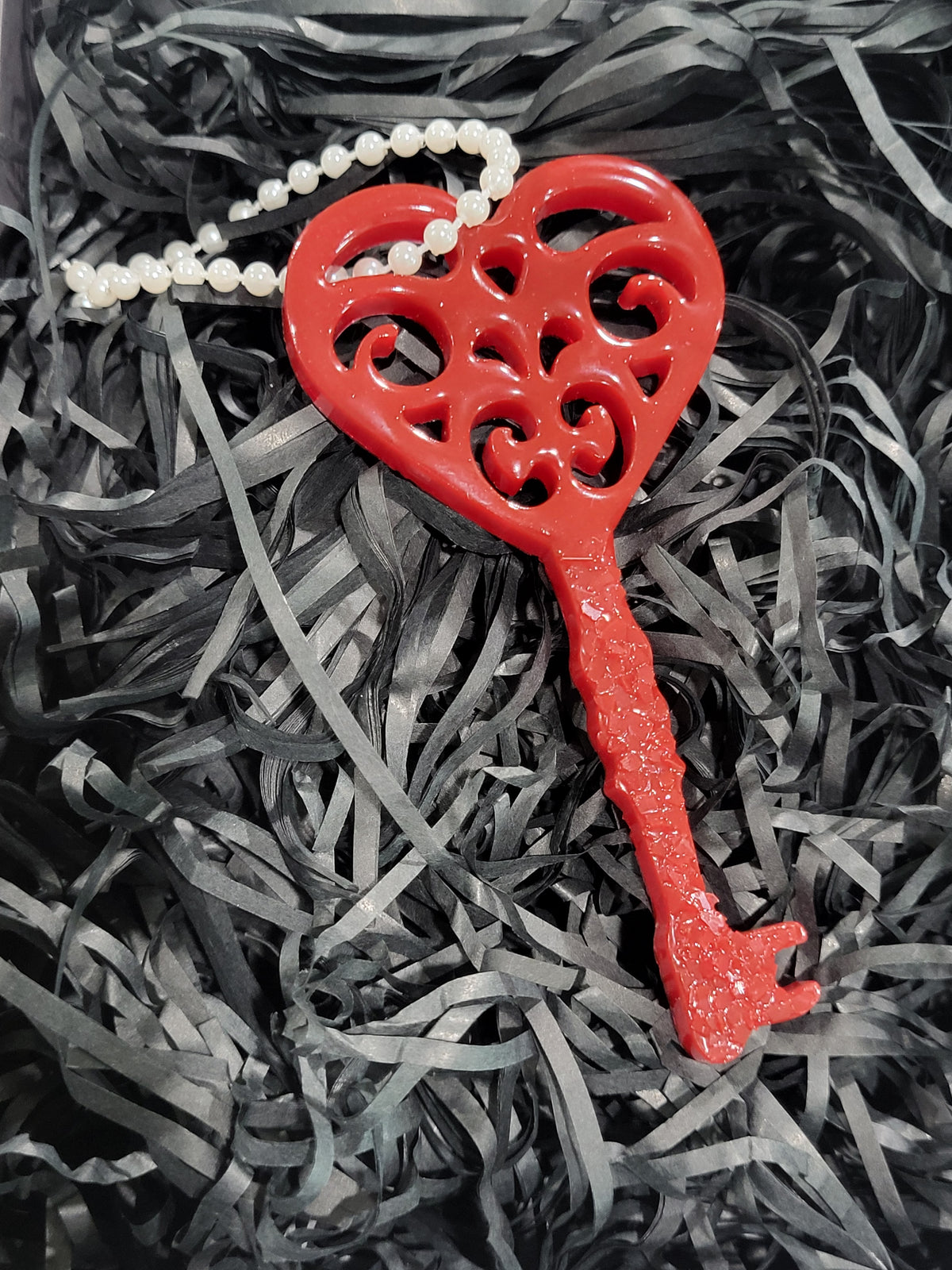 Druzy Key Holiday Ornament Red