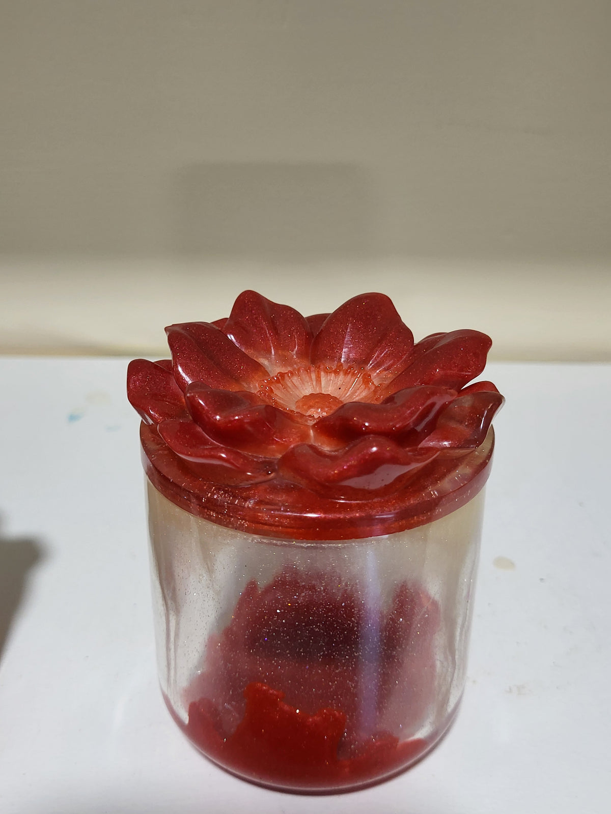 Handmade Red Flower Resin Keepsake Jar set