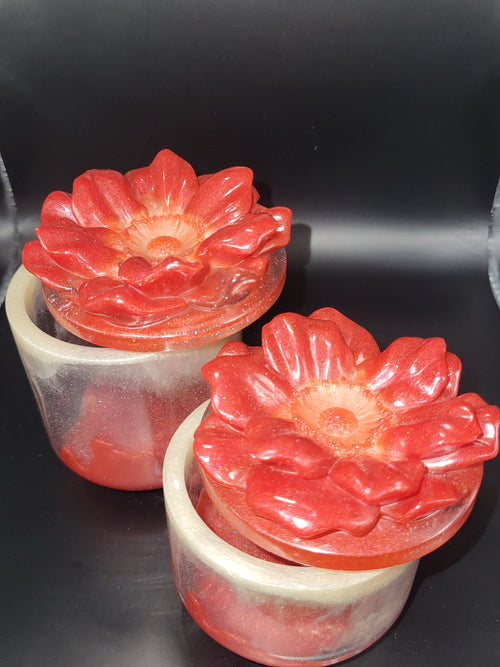 Handmade Red Flower Resin Keepsake Jar set