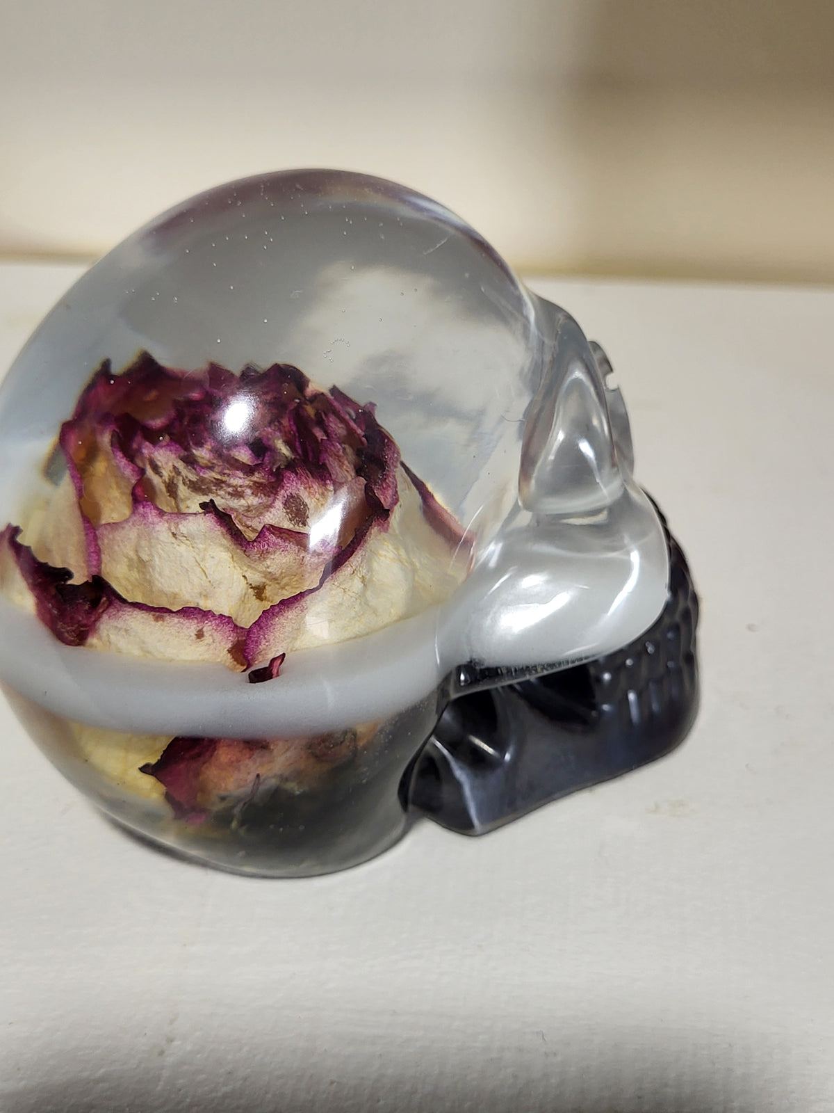 Resin Skull with Real Rose