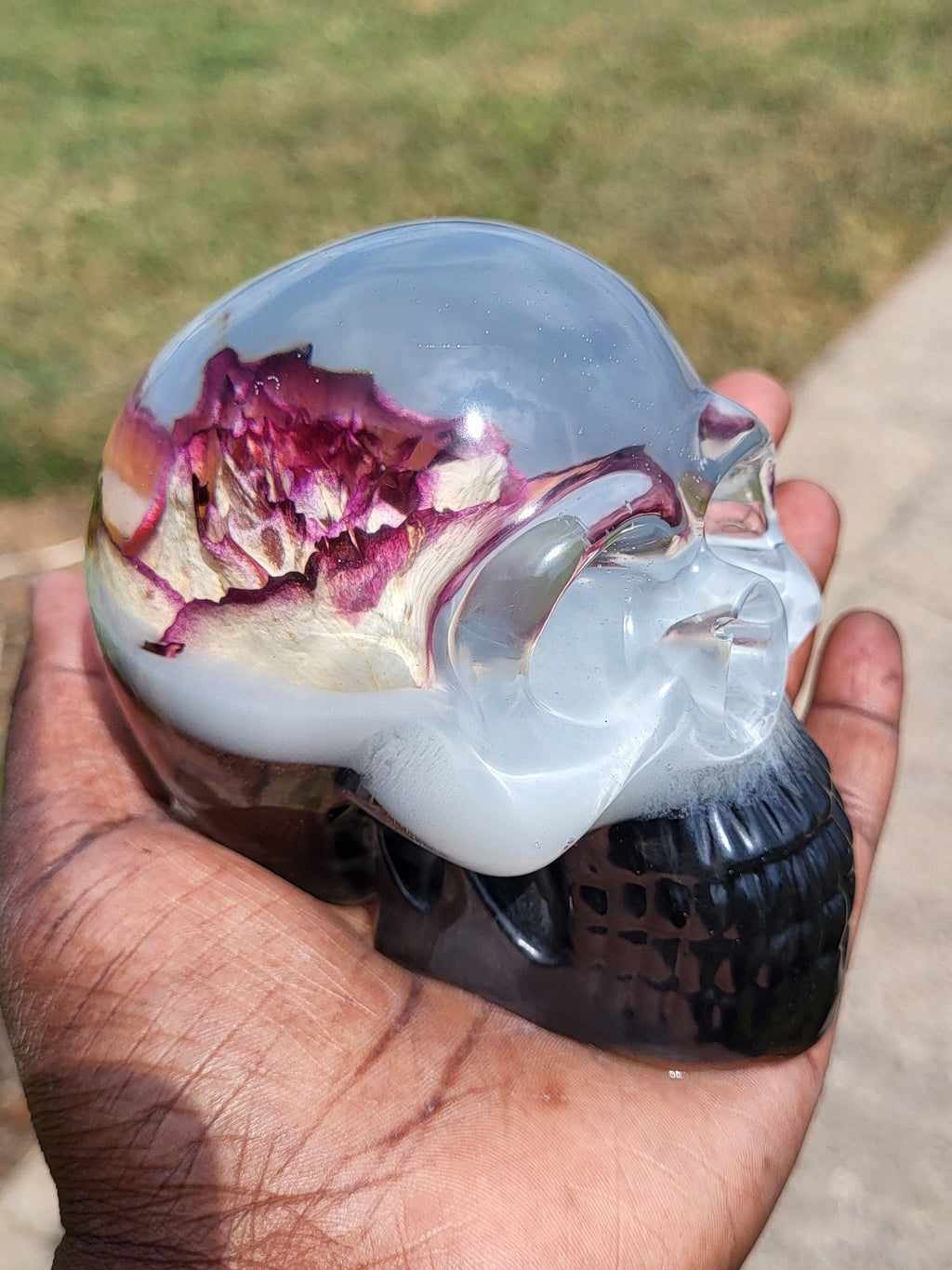 Resin Skull with Real Rose
