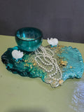 Vanity tray with trinket dish:  teal