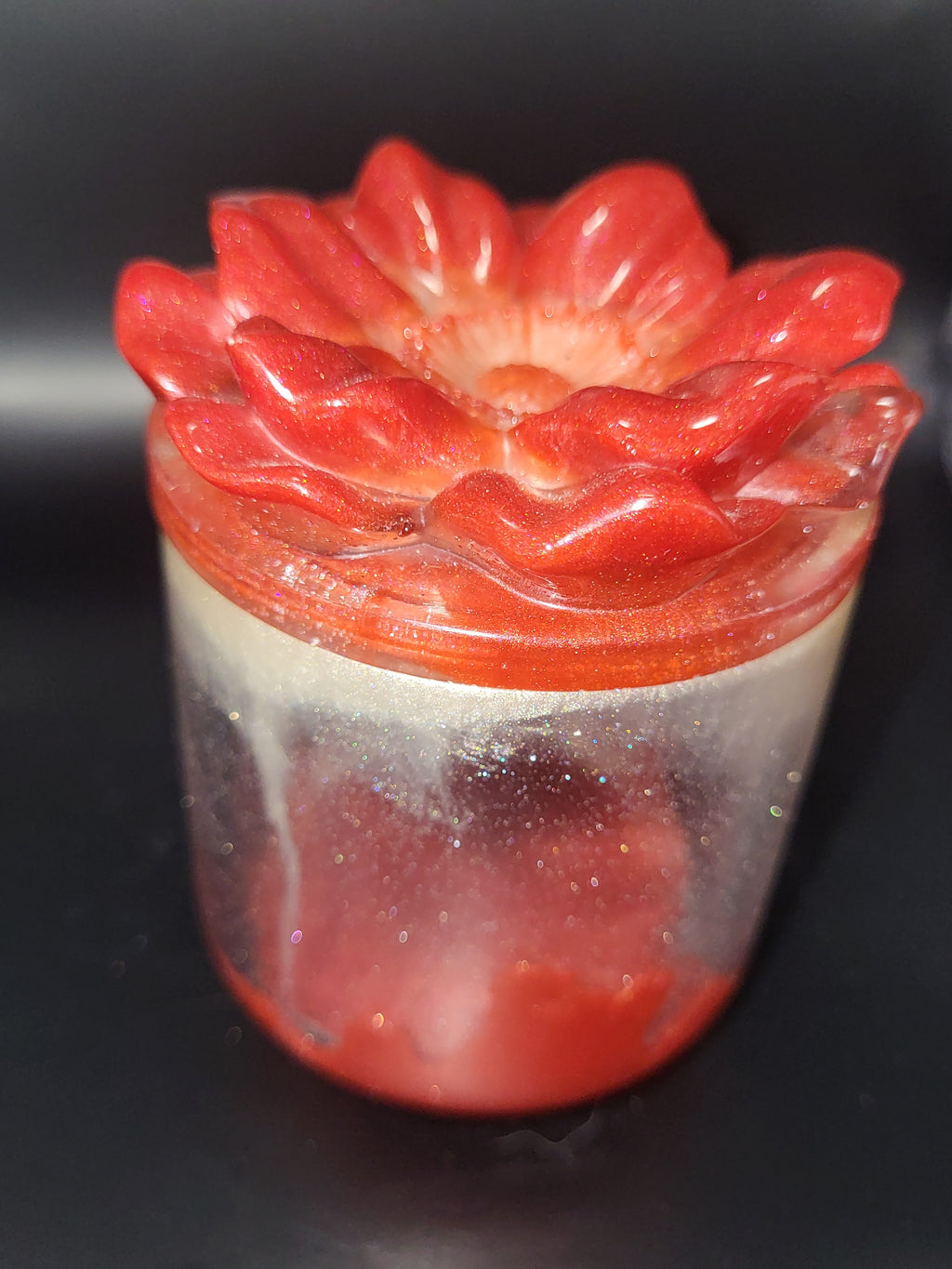 Handmade Red Flower Resin Keepsake Jar set
