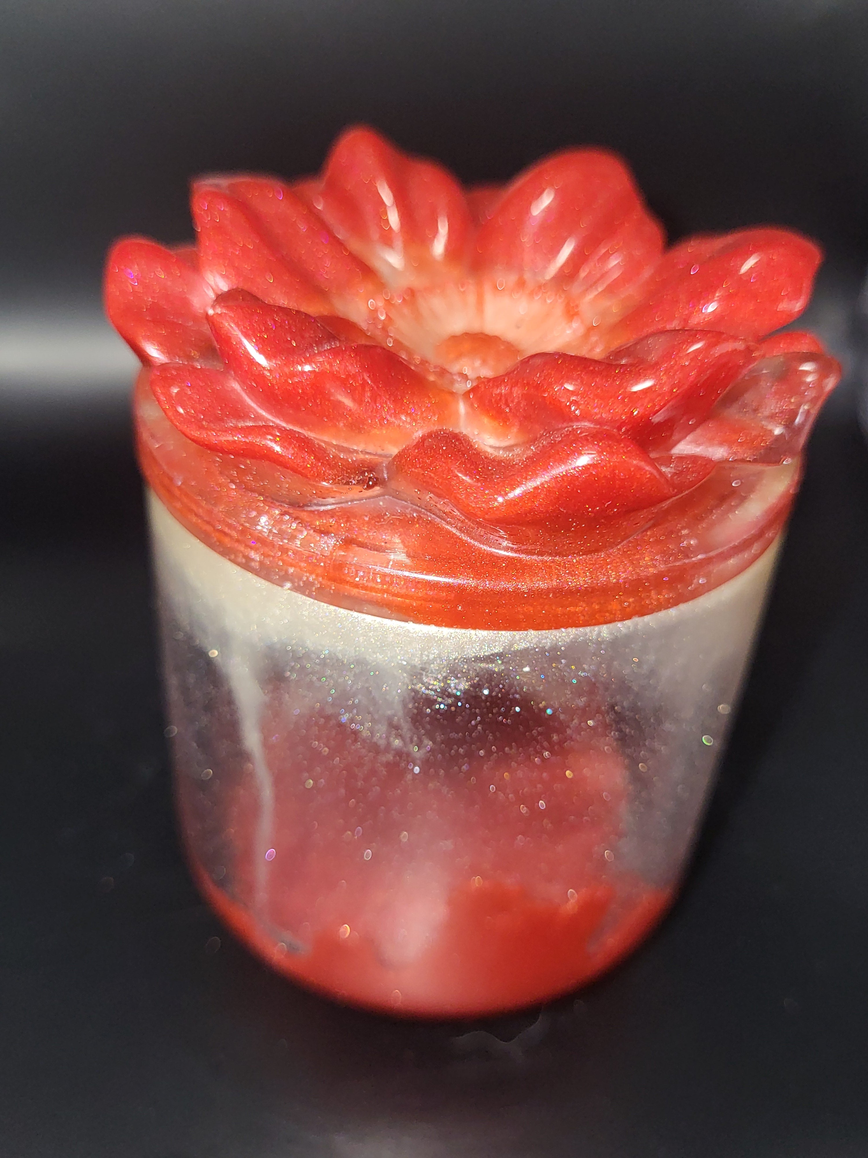 Handmade Red Flower Resin Keepsake Jar set
