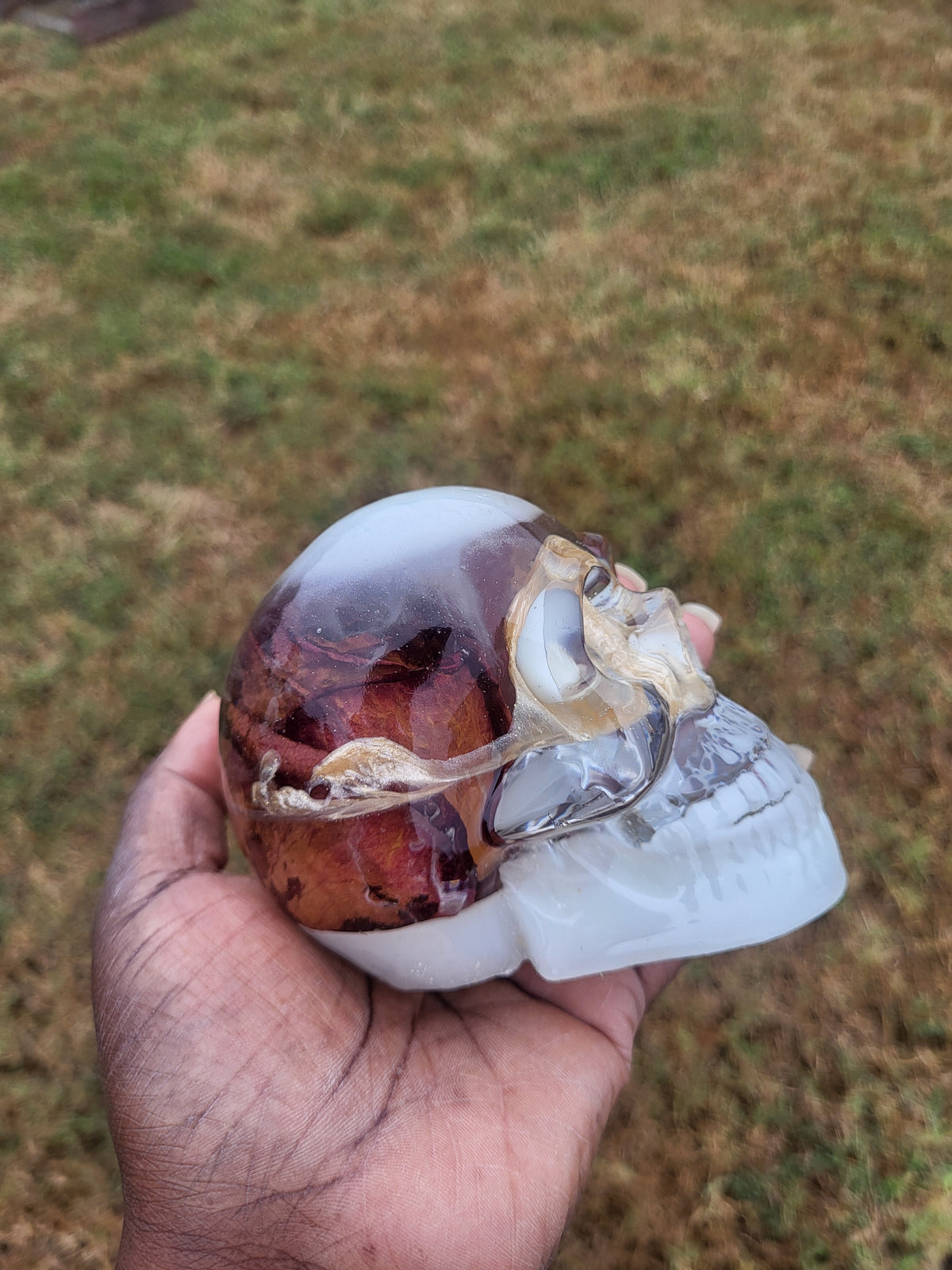 Lumimous Resin Skull with Real Rose