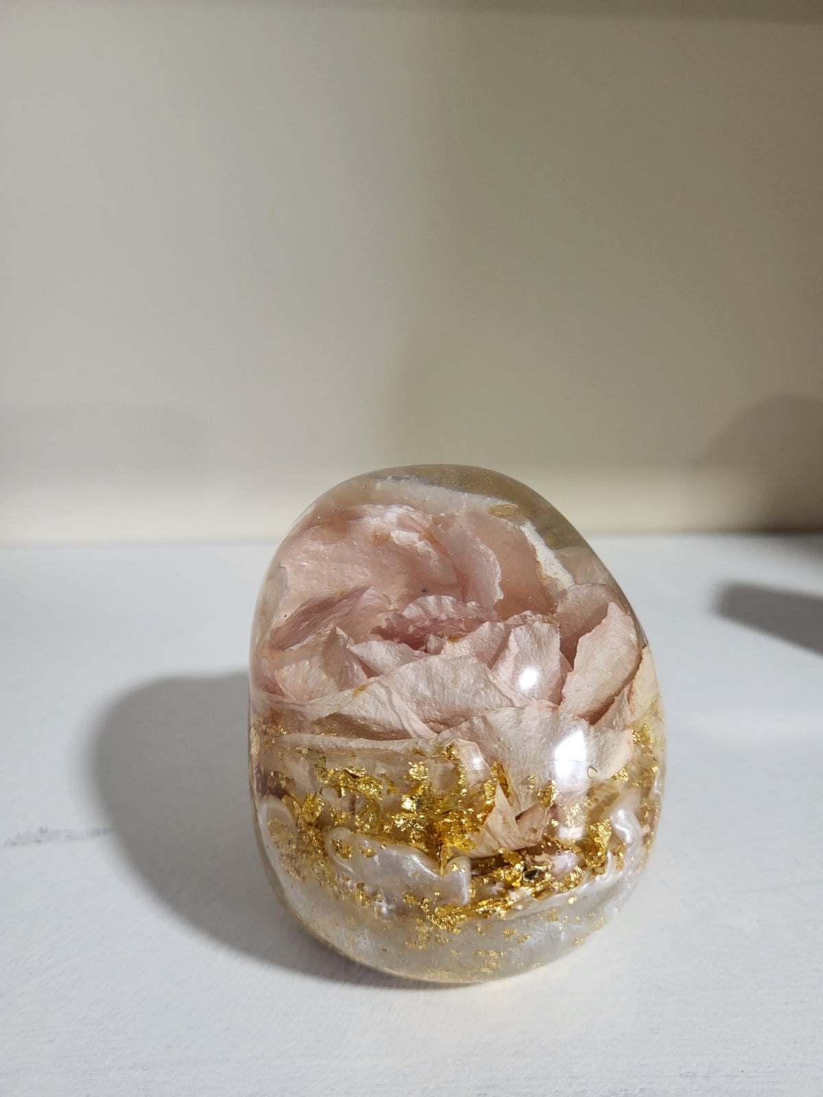 Resin Skull with Real Rose and Gold Flakes