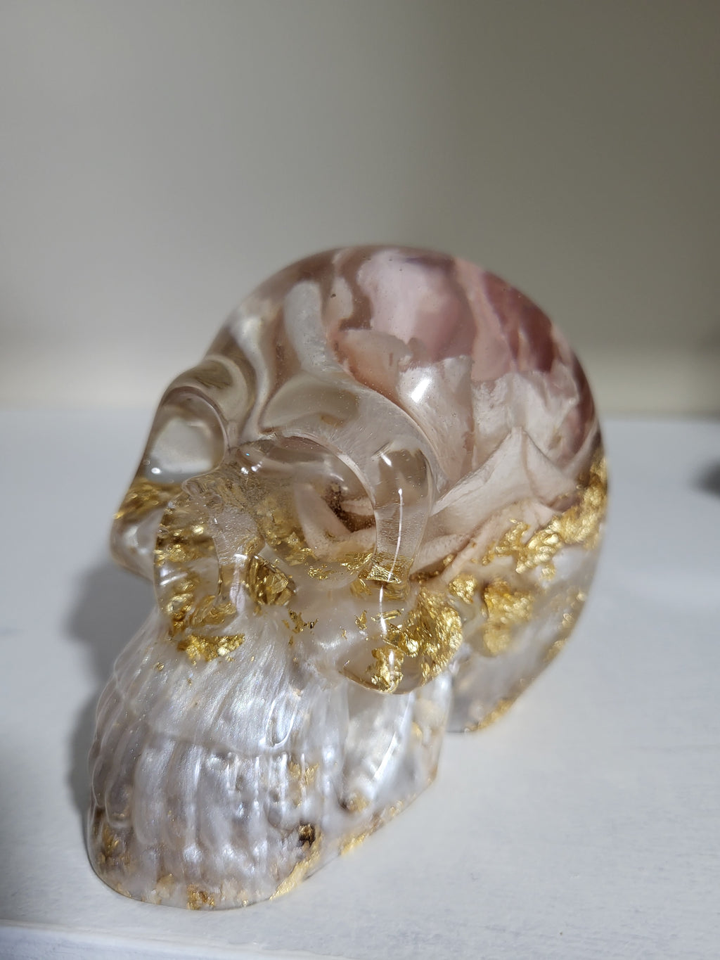 Resin Skull with Real Rose and Gold Flakes