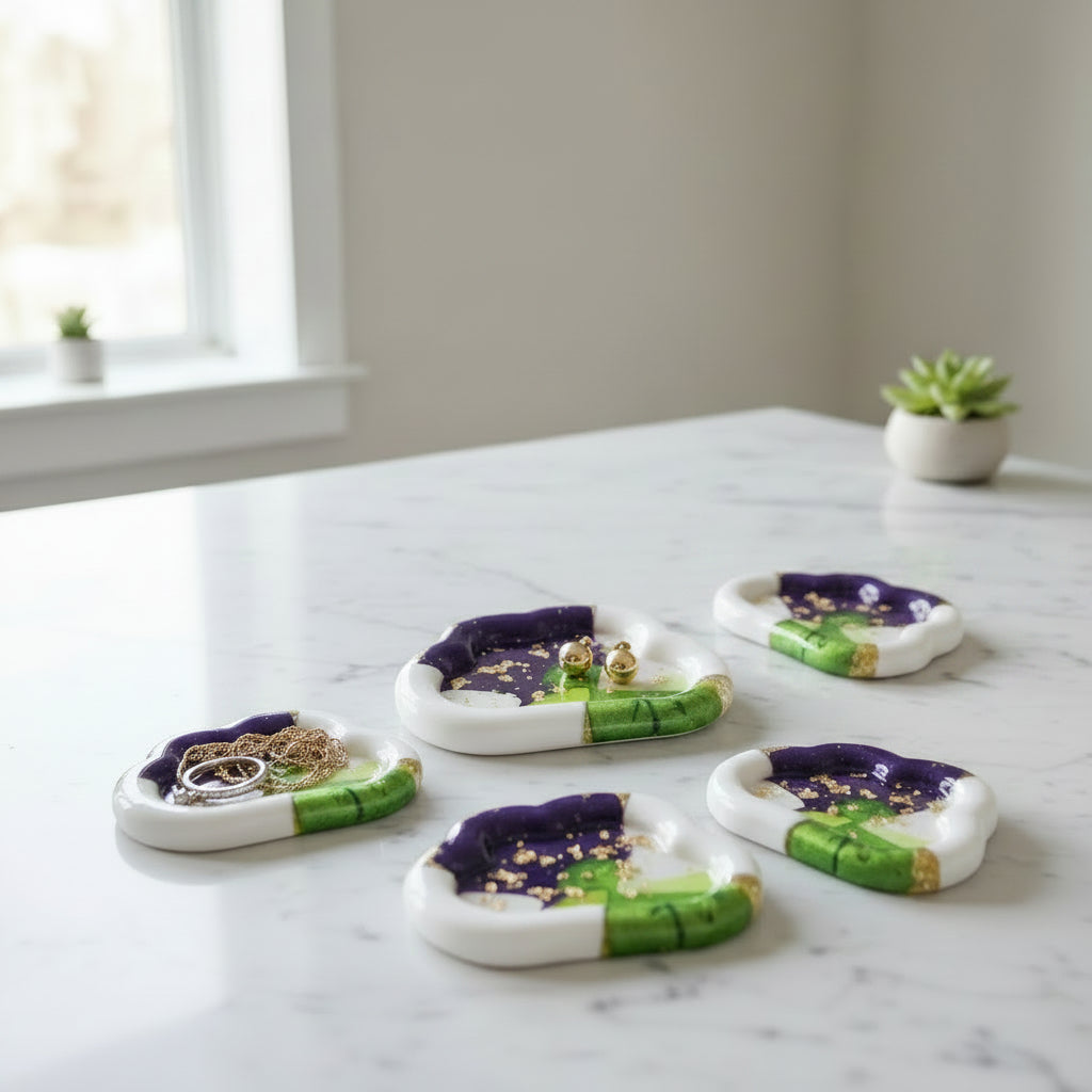 Handmade Resin & Plaster Trinket Tray Set