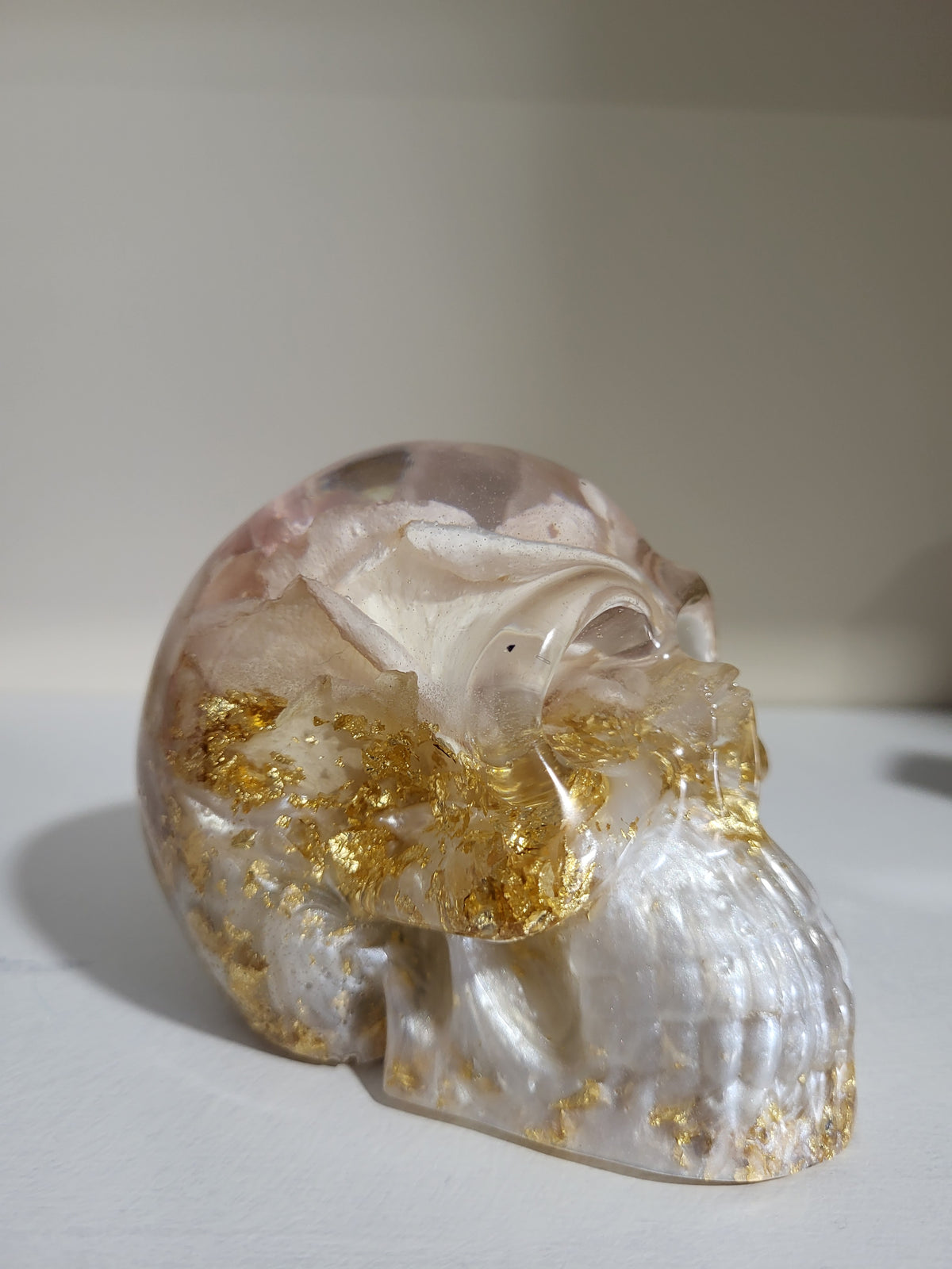 Resin Skull with Real Rose and Gold Flakes